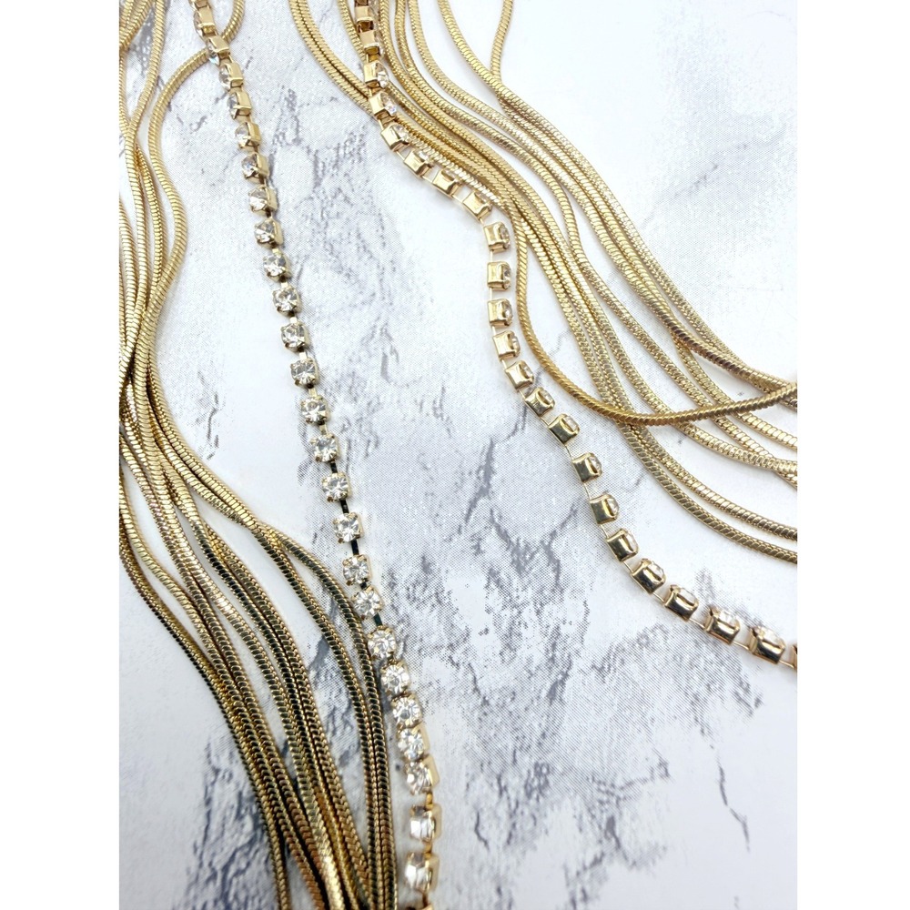 Ann Taylor Factory 9 Strand Gold Tone Rhinestone Necklace NWT 27 Inch - Picture 4 of 6